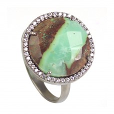 Chrysoprase round sterling silver pave setting cz ring